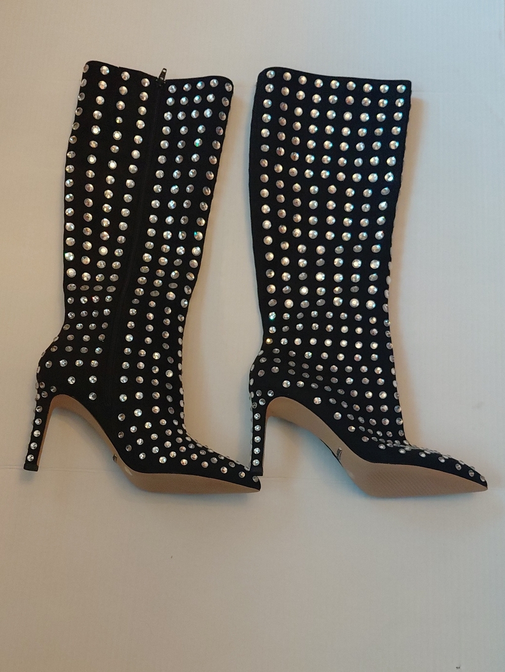 Gianni Bini Womens Black Studded Knee-High Pointed Toe Stiletto Boots Size 9.5